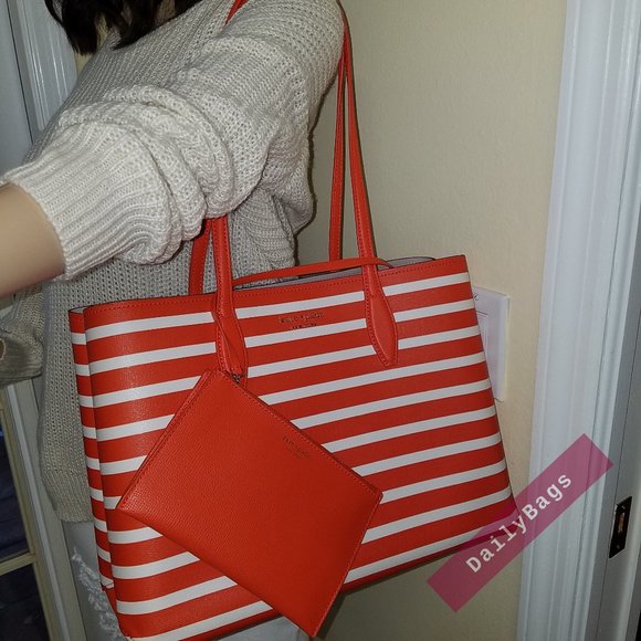 NWT KATE SPADE TAMARILLO MULTI ORANGE ALL DAY SAILING STRIPE MULTI LARGE BAG - Picture 4 of 9